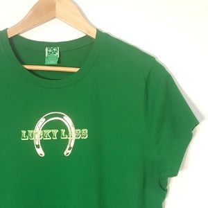 🍀 Lucky Lass Graphic Tee Clover Horseshoe XL Top